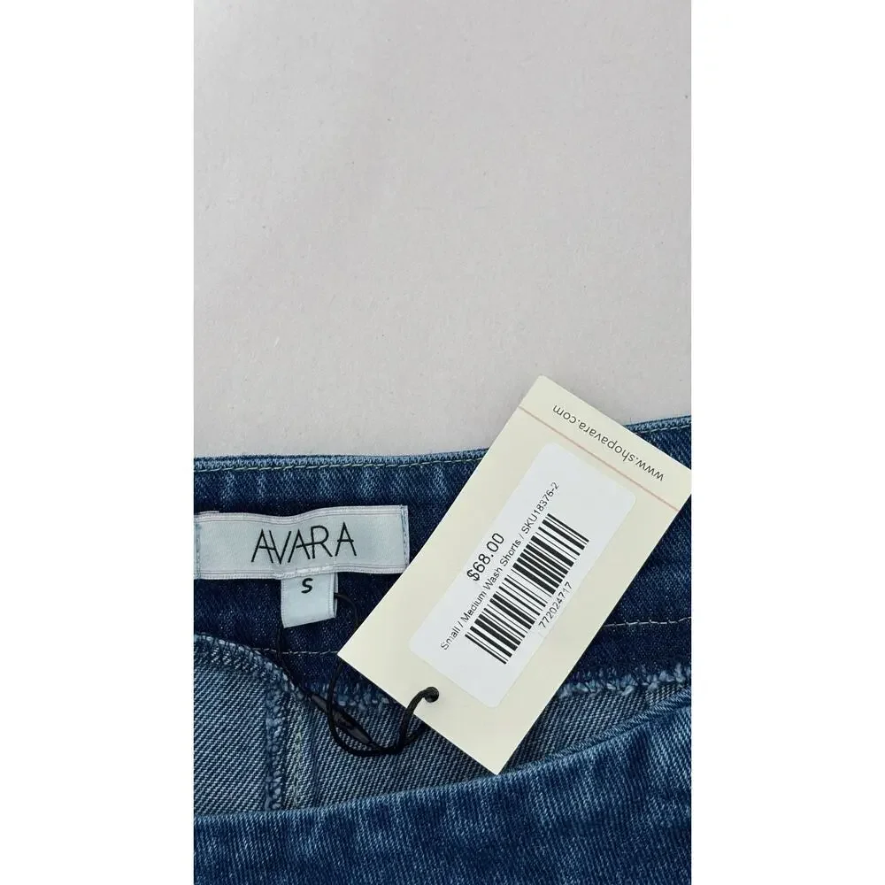Avara Medium Wash Denim Tailored High Rise Shorts Womens Size Small New